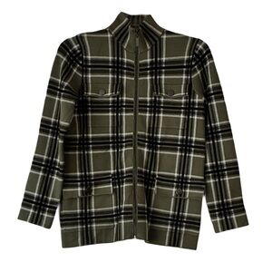 Rachel Zoe Sweater Jacket, Sz. XS, Green/Black/White Plaid, Full Zip, Pockets